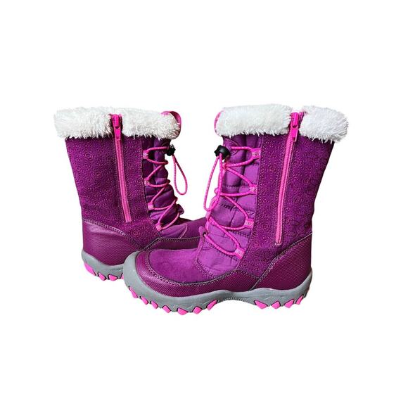M.A.P Sequoia Girls Winter Snow Boot, Gray Dark Pink, Size 1, Leather Waterproof - Picture 9 of 9